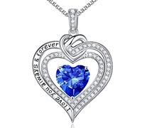 MOOSEA Forever Love Birthstone Necklace for Women, Moissanite Diamond Side Stone Pendant Necklace 18K White Gold Vermeil Necklace Anniversary Birthday Gifts for Mom Wife Grandma Daughter Girlfriend