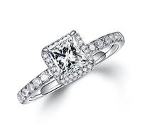 MOOSEA Halo Moissanite Rings for Women, 1.5ct Princess D Color VVS1 Clarity Lab Created Diamond Rings 14K White Gold Vermeil Luxury 4 Claw Moissanite Wedding Rings for Women Mom Wife Girlfriend Gifts,