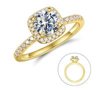 MOOSEA Halo Moissanite Rings for Women, 1ct Round D Color VVS1 Clarity Lab Created Diamond Sidestone Rings 14K White Gold Vermeil Moissanite Engagement Rings for Women Wife Girlfriend Jewelry Gifts