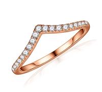 MOOSEA Moissanite Chevron Wedding Band for Women, D Color VVS1 Clarity Lab Created Diamond Stackable Rings 14K White Yellow Rose Gold Vermeil Moissanite Wishbone Half Eternity Ring for Women Band