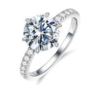 MOOSEA Moissanite Engagement Ring for Women 2ct 925 Sterling Silver 18K White Gold Plated Solitaire Engagement Ring D Color VVS1 Clarity Wedding Ring Moissanite Rings for Women, #8, Metal, Artificial
