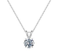 MOOSEA Moissanite Necklace for Women, 1ct Round D Color VVS1 Clarity Lab Created Diamond Necklace 14K White Yellow Rose Gold Vermeil Classic 6 Prong Moissanite Pendant Necklace for Women Gifts