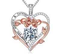 MOOSEA Moissanite Necklace for Women - S925 Sterling Silver Necklace with 1-3ct Moissanite Diamond Heart Color D VVS1 Clarity Gifts for Woman Anniversary Valentine's Day, 1.0 carats, Sterling Silver