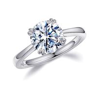 MOOSEA Moissanite Rings for Women, 8MM 2ct D Color VVS1 Clarity Lab Created Diamond Moissanite Solitaire Engagement Ring Sterling Silver 14K White Gold Vermeil Moissanite Diamond for Women Wife Gifts