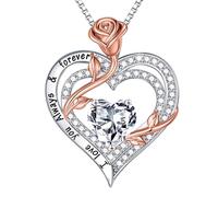 MOOSEA Rose Heart Moissanite Necklace Gift for Women 1-3 Carat D Color VVS1 Clarity Moissanite Pendant Anniversary Gift for Wife Gifts, 3.0 carats, Sterling Silver, Moissanite