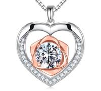 MOOSEA Round Moissanite Flower Heart Necklace for Women, 1ct-3ct D Color VVS1 Clarity Lab Diamond 14K White Gold Vermeil Heart Pendant Necklace for Women Moissanite Jewelry Birthday Gift, 6.5MM-1CT
