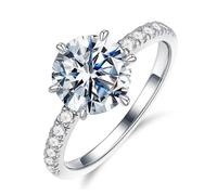 MOOSEA Solitaire Moissanite Engagement Rings for Women - 3K D Color VVS1 Clarity Lab Artificial Diamond Wedding Rings for Women 14K White Gold Plated 925 Sterling Silver Moissanite Rings for Women, #7