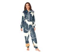 Mooses Navy Adult Onesies Pajamas Onesies Zipper Up Union Jumpsuit Unisex Adult Onesie Costume Pajamas, Mooses Navy, Medium