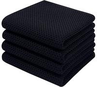 Moosfor 100% Cotton Tea Towels 4 Pk 32 x 71 cm Dish Cloths Black | Highly Absorbent Soft, Quick Drying, Lint-Free, Grease Removing, Gentle on Cookware, Great for Dishes, Sink & Dining Table