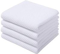Moosfor 100% Cotton Tea Towels 4 Pk 32 x 71 cm Dish Cloths White | Highly Absorbent Soft, Quick Drying, Lint-Free, Grease Removing, Gentle on Cookware, Great for Dishes, Sink & Dining Table