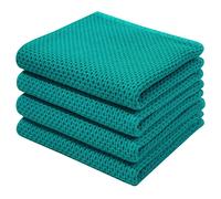 Moosfor 100% Cotton Tea Towels, Highly Absorbent Soft Dish Cloths, Quick Drying Kitchen Cloths for Washing Up, Pack of 4, 32 x 71 cm, Green