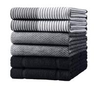 Moosfor 100% Organic Cotton Tea Towels Extra Large, Highly Absorbent Soft Dish Cloths, Lint Free Quick Drying kitchen towel, Premium Dish Towels for Kitchen, Pack of 6, 46 x 72 cm, Black Mix