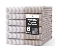 Moosfor 100% Organic Cotton Tea Towels Extra Large, Highly Absorbent Soft Dish Cloths, Lint Free Quick Drying kitchen towel, Premium Dish Towels for Kitchen, Pack of 6, 46 x 72 cm, Beige