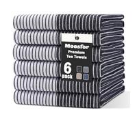 Moosfor 100% Organic Cotton Tea Towels Extra Large, Highly Absorbent Soft Dish Cloths, Lint Free Quick Drying kitchen towel, Premium Dish Towels for Kitchen, Pack of 6, 46 x 72 cm, Black