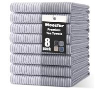Moosfor 100% Organic Cotton Tea Towels Extra Large, Highly Absorbent Soft Dish Cloths, Lint Free Quick Drying kitchen towel, Premium Dish Towels for Kitchen, Pack of 8, 46 x 72 cm, Grey