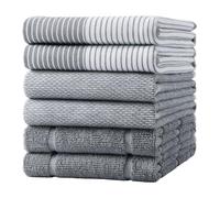 Moosfor 100% Organic Cotton Tea Towels Extra Large, Highly Absorbent Soft Dish Cloths, Lint Free Quick Drying kitchen towel, Premium Dish Towels for Kitchen, Pack of 6, 46 x 72 cm, Grey Mix