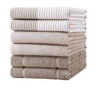 Moosfor 100% Organic Cotton Tea Towels Extra Large, Highly Absorbent Soft Dish Cloths, Lint Free Quick Drying kitchen towel, Premium Dish Towels for Kitchen, Pack of 6, 46 x 72 cm, Beige Mix