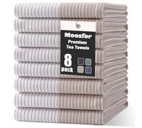 Moosfor 100% Organic Cotton Tea Towels Extra Large, Highly Absorbent Soft Dish Cloths, Lint Free Quick Drying kitchen towel, Premium Dish Towels for Kitchen, Pack of 8, 46 x 72 cm, Beige