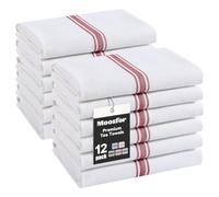 Moosfor 100% Organic Cotton Tea Towels Extra Large, Highly Absorbent Soft Dish Cloths, Lint Free Quick Drying kitchen Towel, Premium Dish Towels for Kitchen, Pack of 12, 38 x 64 cm, Red