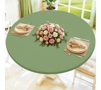 Moosfor Round Spandex Tablecloth, Elastic Fitted Waterproof Tablecloths for 45"-56" Tables, Stretch Washable Picnic Table Cover for Camping, Dining, Indoor and Outdoor, Sage Green