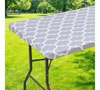 Moosfor Spandex Elastic Fitted 4FT Rectangle Table Cloth, Stretch Washable Tablecloths, Reusable Table Cover for Outdoor Picnic, Camping, Patio,Dining & Kitchen (Morocco, 24"x48")