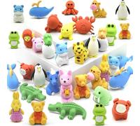 Mooshy 25pcs Rubbers Erasers for Kids, Cute Animal Rubbers 3D Novelty Puzzle Erasers for Kids Cartoon Eraser Collection Pack for Kids, Eraser for Students, Game Prizes, School Supplies