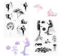Mooshy 2pcs Silicone Clear Stamps, Butterfly Fairy and Mermaid Fairy Clear Stamps for Card Making Rubber Seals for DIY Scrapbooking Crafting and Cards Making