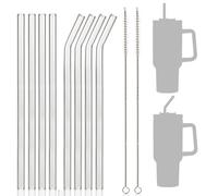 Mooshy 8PCS Replacement Cup Straws for Stanley 30/40oz, Reusable Transparent Extra Long Glass Straws with Cleaning Brush for Stanley, Compatible with Stanley Adventure Quencher Travel Tumbler(12.2in)