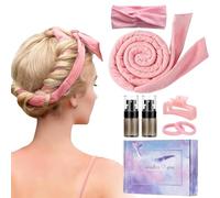 Mooshy Heatless Curlers Headband - 7 pcs Heatless Hair Curler Set Pink Soft Velour No Heat Hair Curlers Overnight for Women Long Medium Short Wave Hair Volume for Sleeping Overnight Gift Set