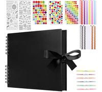 Mooshy Scrapbook Photo Albums DIY Memory Book Large Scrapbook Kit 80pages A5 Scrapbook with Pens Photo Corners Sticker Black Scrapbook for Gifts Perfect for Weddings, Travel, Baby Photo Albums
