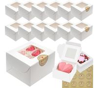 Mooshy Single Cupcake Boxes - 12 Cupcake Boxes Individual with window with Stickers White Mini Cake Boxes for Muffin Macaron Donuts Baking Gifts for Wedding Birthday Party for home Church Bakery Shop