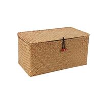 Moosky Wicker Shelf Baskets with Lid,Natural Seagrass Storage Basket Boxes Handwoven Rectangular Baskets Bins Multipurpose Home Organizer Decor (Medium)