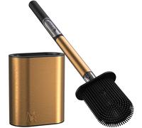 MooStar 1-Pack Silicone Toilet Brush with Holder-Stainless Steel Wall-Mounted & Free-Standing Toilet Brushes and Holders with Quick-Drying Flexible Flat Brush Head & Soap Dispenser for Bathroom-Copper