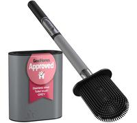 MooStar Premium Silicone Toilet Brush with Holder-Stainless Steel Wall-Mounted & Free-Standing Toilet Brushes & Holders with Quick-Drying Flexible Flat Brush Head & Soap Dispenser for Bathroom-Grey