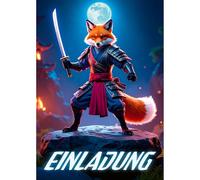 Moosthaler Children's Birthday Invitation Cards Boys - Ninja Fox with Sword - Cool Invitation for Ninja, Jump & Parkour Parties - Action Packed Invitation Birthday Boy - Pack of 12