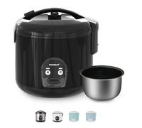 MOOSUM Electric Rice Cooker with One Touch for Asian Japanese Sushi Rice, 0.8L for 2-5 People, 5-cup Uncooked, Convenient Cooker with Steamer, Stainless Steel Housing and Auto Warmer, Black