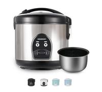 MOOSUM Electric Rice Cooker with One Touch for Asian Japanese Sushi Rice, 0.8L for 2-5 People, 5-cup Uncooked, Convenient Cooker with Steamer, Stainless Steel Housing and Auto Warmer, Silver