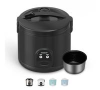 MOOSUM Electric Rice Cooker with One Touch for Asian Japanese Sushi Rice, 1.8L for 3-10 People, 10-cup Uncooked, Convenient Cooker with Steamer, Stainless Steel Housing and Auto Warmer, Black