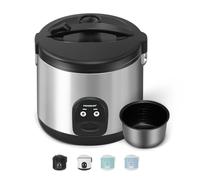 MOOSUM Electric Rice Cooker with One Touch for Asian Japanese Sushi Rice, 1.8L for 3-10 People, 10-cup Uncooked, Convenient Cooker with Steamer, Stainless Steel Housing and Auto Warmer, Silver