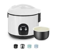 MOOSUM Electric Rice Cooker with One Touch for Asian Japanese Sushi Rice, 5-cup Uncooked/10-cup Cooked, Convenient Cooker with Steamer, Stainless Steel Housing and Auto Warmer, White