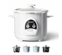 MOOSUM Rice Cooker with One Touch & Food Steamer,0.6L-3Cups,For 1-2 People,Fast Cooking Without Burning,Removable Non-Stick Coating incl,Keep-Warm 24h, Monochrome