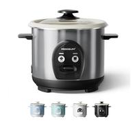 MOOSUM Rice Cooker with One Touch & Food Steamer,0.6L-3Cups,For 1-2 People,Fast Cooking Without Burning,Removable Non-Stick Coating incl,Keep-Warm 24h, Silver