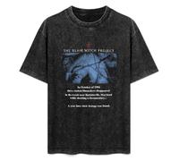 Mootaa Men's Women's Washed Vintage T Shirt The Blair Witch Project Unisex Antique Wash T-Shirts Black L