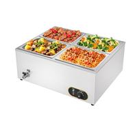 MOOTACO Commercial Bain Marie,1500W Stainless Steel Electric Food Warmer Temperature Control with Covers,Drain Tap,GN 1/2 Containers x4