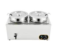 MOOTACO Commercial Bain Marie,7.4Lx2 Electric Food Warmer,1500W | Stainless Steel Steam Table,30-85°C Adjustable Temp,Lids,Drain Tap,Kitchen Restaurant, Hotel,Buffet,Chocolate&Candle Shop Use