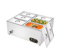 MOOTACO Commercial Food Warmer,Stainless Steel Bain Marie Buffet Warmer 1500W,Temperature Range 30-85 °C,GN 1/3 x6 Pans with Lids,Drain Tap