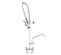 MOOTACO Commercial Kitchen Pre-Rinse Spray Tap, 4-8inch Adjustable Center | Adjustable Foot Double Center Flexible Spring Neck,Wall-Mount Pull Out Flexible Hose Spray Tap for Sink Kitchen Tap