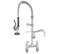 MOOTACO Commercial Kitchen Pre-Rinse Spray Tap, 7" Double Pedestal Faucet | Stainless Steel,Double Center Flexible Spring Neck,Wall-Mount Pull Out Flexible Hose Spray Tap for Sink Kitchen Tap