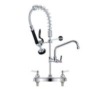 MOOTACO Commercial Kitchen Pre-Rinse Spray Tap, Adjustable Foot 8“ Double Pedestal Pull Out Flexible Hose Sink Kitchen Tap