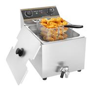 MOOTACO Electric Deep Fryer,6L Countertop Fryer with Drain Tap,2500W Stainless Steel Fryer,Single Tank with Lids&Basket for Home Restaurant Kitchen